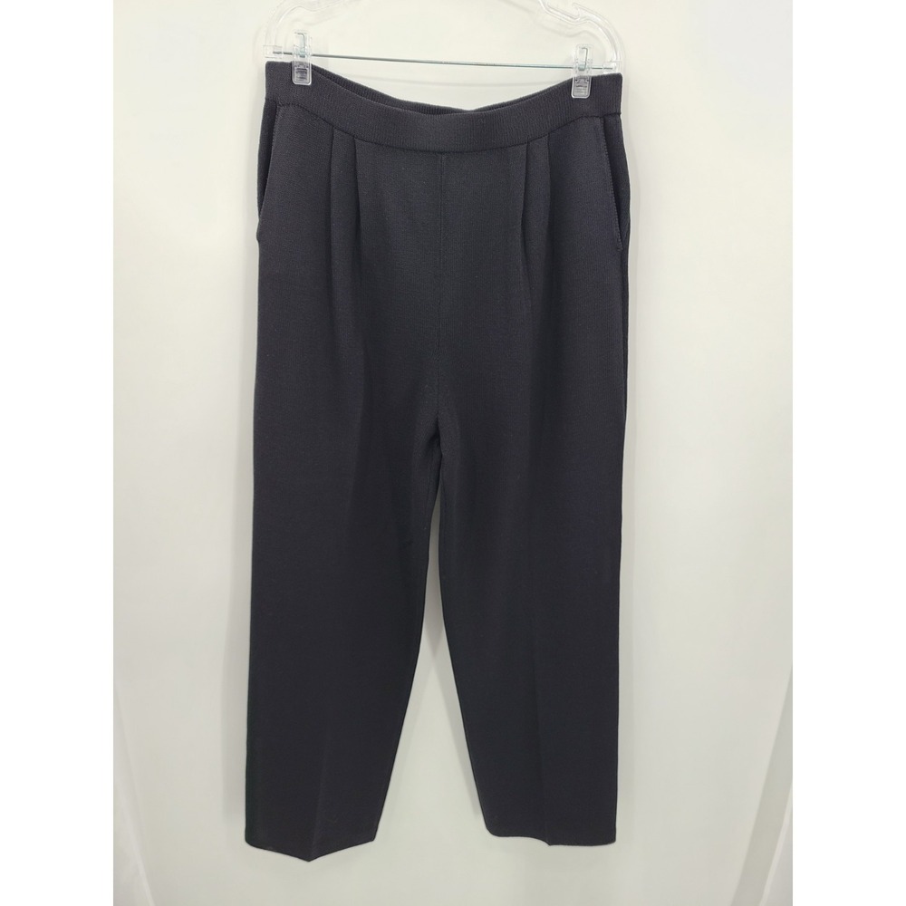 St. John Basics Santana Knit Pants 14 Black Pull On Pockets Straight 32 x‎ 28.5